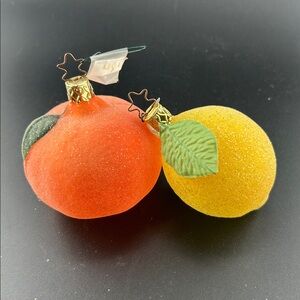 Frosted Lemon/Peach Ornament by Inge-Glas of Germany.With 5-Point Star Crown cap